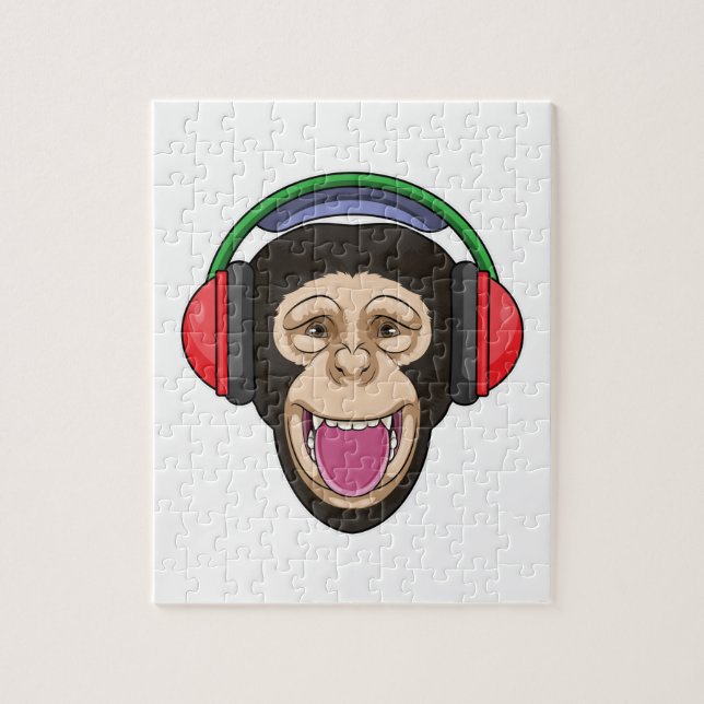 Puzzle Singe dans la musique avec casque (Vertical)