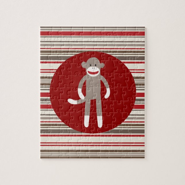 Puzzle Singe de soc mignon sur Red Circle Rouge Brown ray (Vertical)