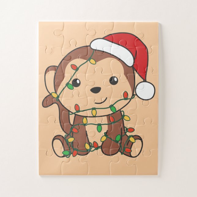 Puzzle Singe Noël Animaux d'hiver Singes Jigsaw Puz (Vertical)
