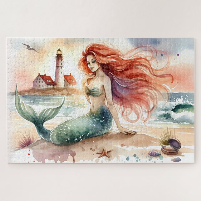 Puzzle Sirène à l'aquarelle au bord du phare (Horizontal)