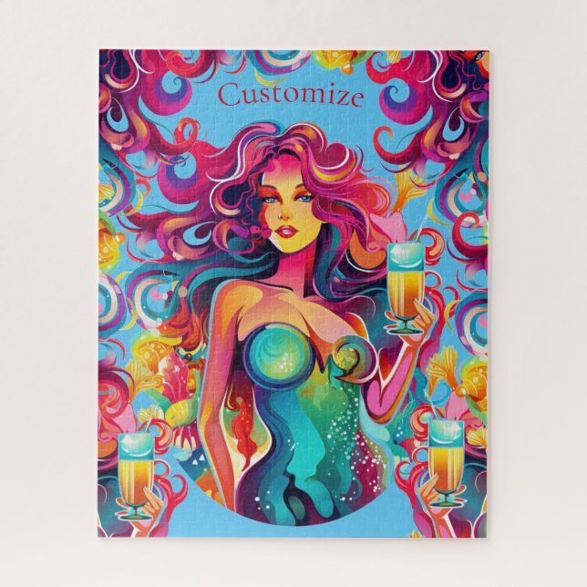 Puzzle Sirène Arc-En-Ciel Avec Cocktail (Vertical)