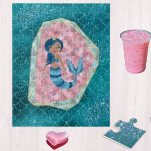 Puzzle Sirène bleue en coquille rose