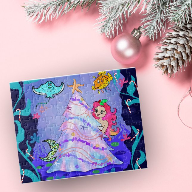 Puzzle Sirène célébrant Noël dans une grotte marine (Créateur téléchargé)