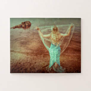 Puzzle Sirène De La Mer Vintage Brown Art Nautique Turquo