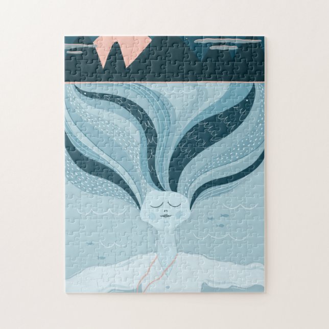 Puzzle Sirène de nuit magique. Esprit marin bleu marine (Vertical)