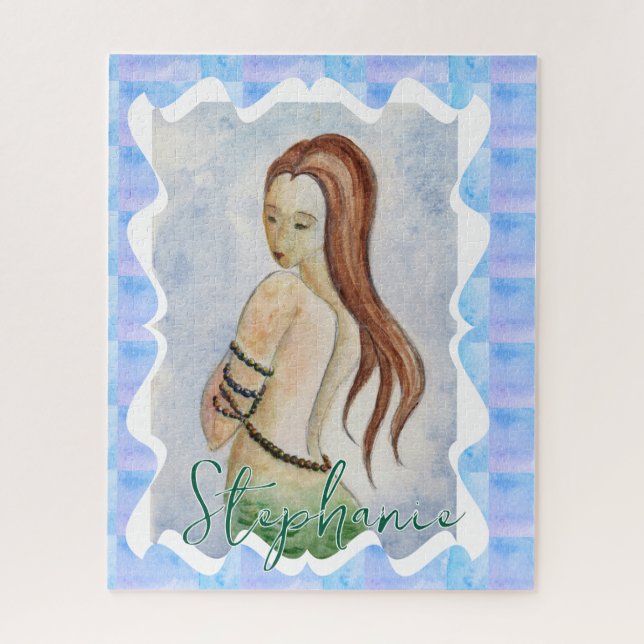 Puzzle Sirène Fantasy Boho Personnalisée Aquarelle (Vertical)