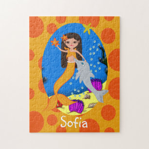 Puzzle Sirène orange dans l'océan avec un dauphin