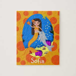 Puzzle Sirène orange dans l'océan avec un dauphin