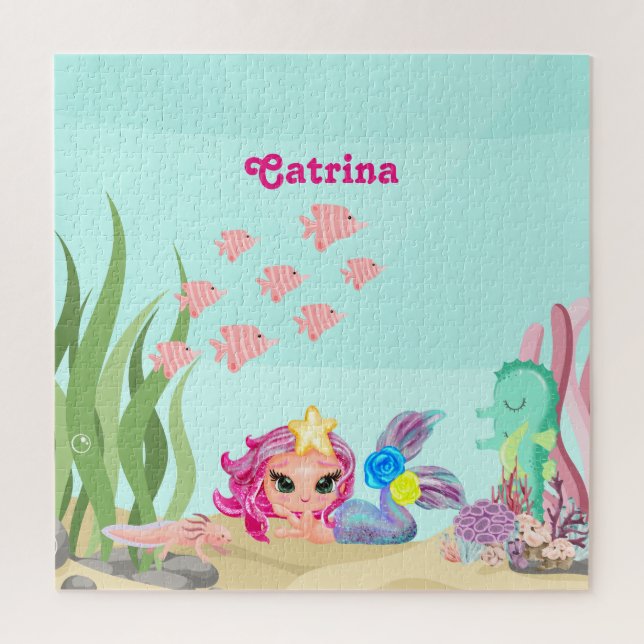 Puzzle Sirène personnalisée et Axolotl (Vertical)
