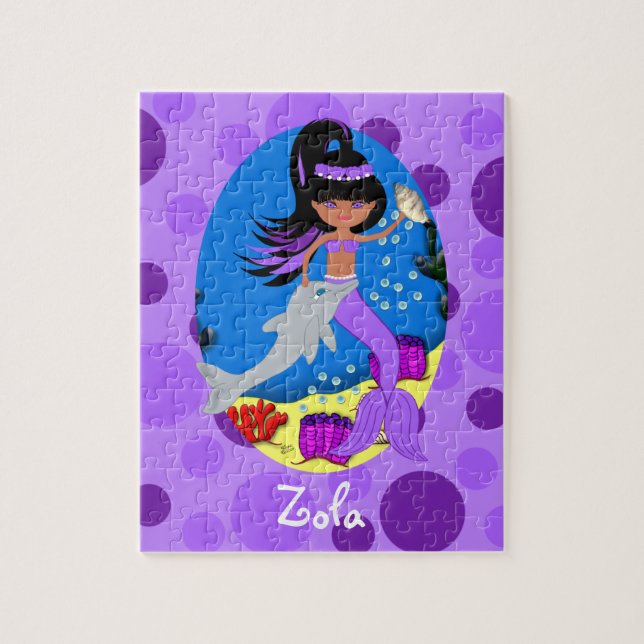 Puzzle Sirène pourpre dans l'océan avec un dauphin (Vertical)