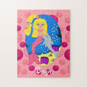 Puzzle Sirène rose dans l'océan avec un dauphin