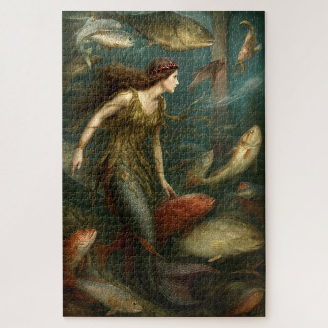 Puzzle Sirène sous la mer avec des poissons (Vertical)