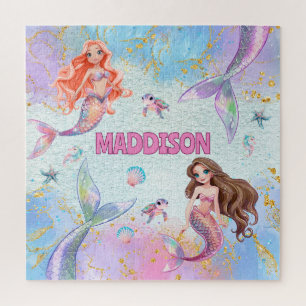 Puzzle Sirènes Paillettes Rose Violet Ajouter Nom