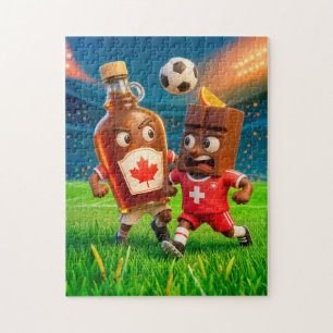 Puzzle Sirop d'érable canadien contre soccer au chocolat