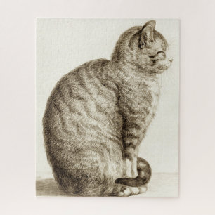 Puzzle Sitting cat black and white pencil drawing