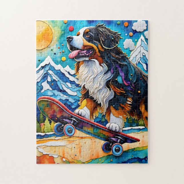 Puzzle Skateboard Bernese Mountain Dog (Vertical)