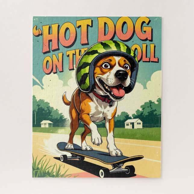 Puzzle Skateboarding Dog Summer Funny Retro Beach  (Vertical)