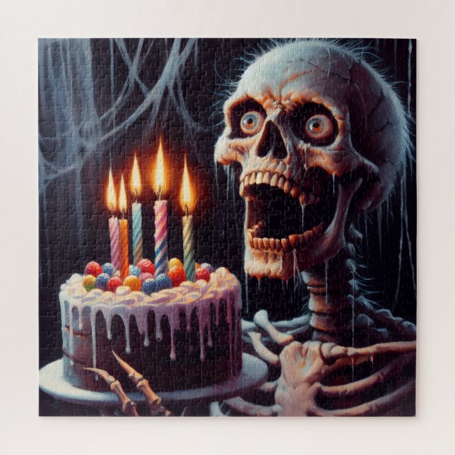 Puzzle Skeleton effrayant Anniversaire Carte de voeux pli (Vertical)