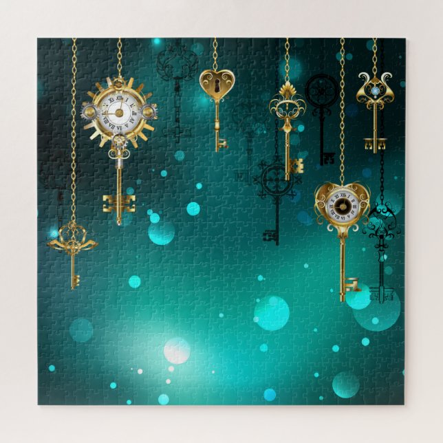 Puzzle Skeleton Keys on Green Background (Horizontal)