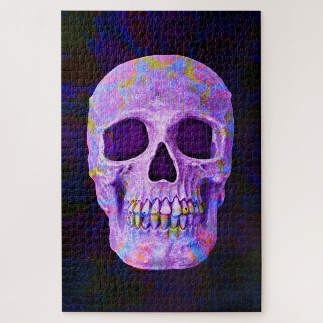 Puzzle Skull Head Day Of The Dead Purple Blue Neon Gothic (Vertical)