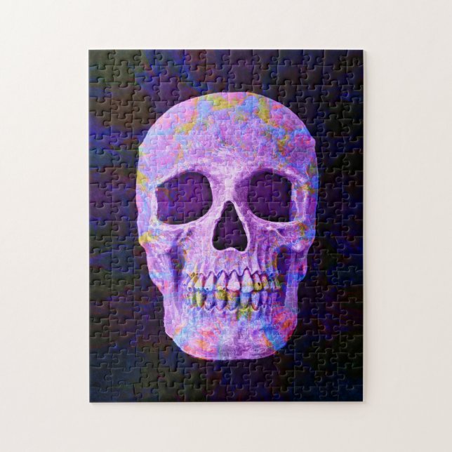 Puzzle Skull Head Day Of The Dead Purple Blue Neon Gothic (Vertical)