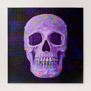 Puzzle Skull Head Day Of The Dead Purple Blue Neon Gothic