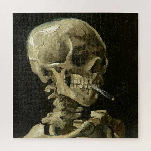 Puzzle Skull with Cigarette by Van Gogh Painting Art (Vertical)