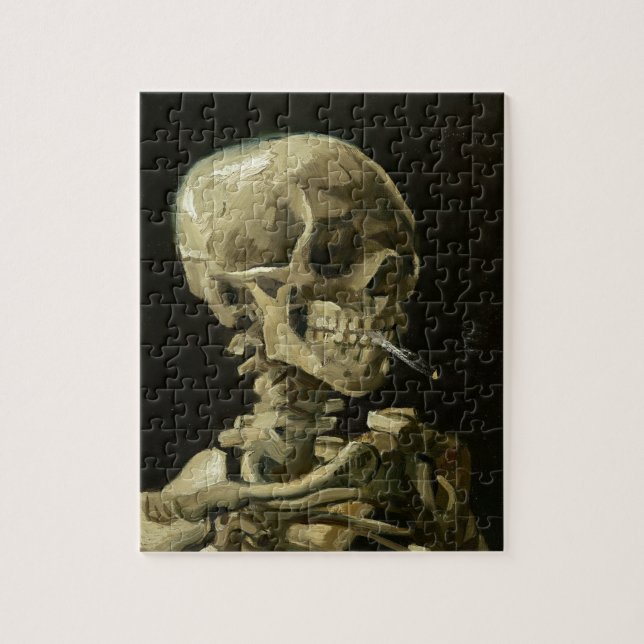 Puzzle Skull with Cigarette by Van Gogh Painting Art (Vertical)