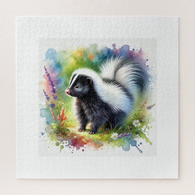 Puzzle Skunk in Light and Color 020924AREF113 - Watercolo (Vertical)