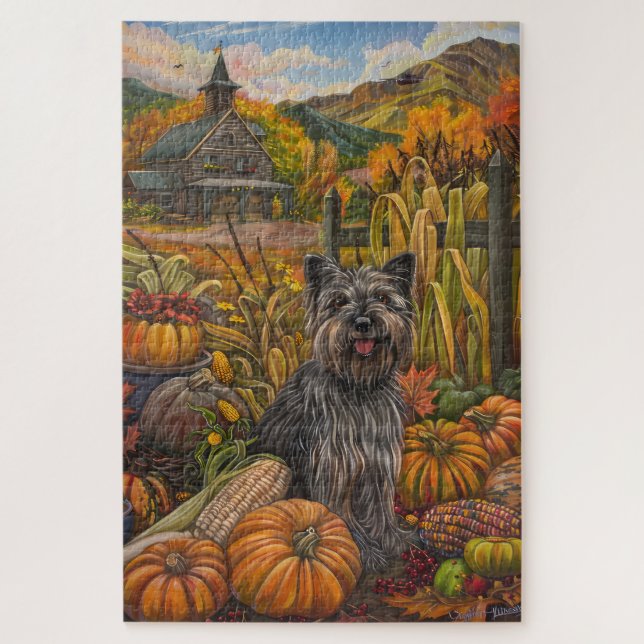 Puzzle Skye Terrier Chien Moisson d'automne Thanksgiving (Vertical)