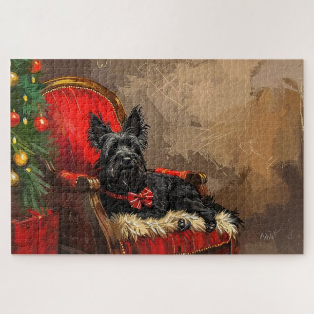 Puzzle Skye Terrier Chien Noël Festif (Horizontal)