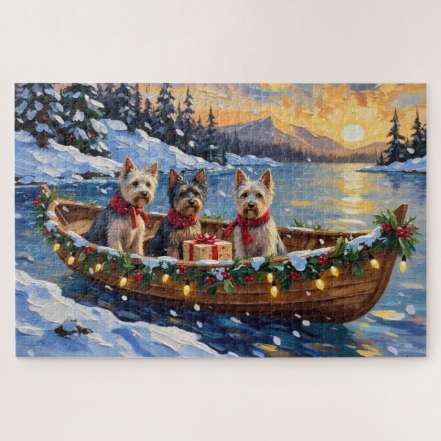 Puzzle Skye Terrier Christmas Boat Holiday (Horizontal)