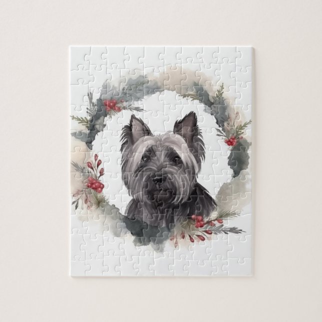 Puzzle Skye Terrier Fête de Noël Wreath Pup (Vertical)