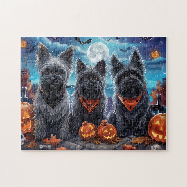 Puzzle Skye Terrier Halloween Éffrayant (Horizontal)