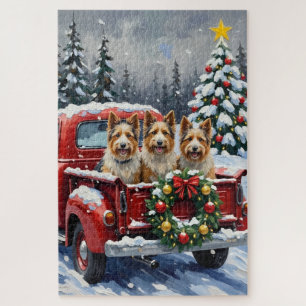 Puzzle Skye Terrier Noël Camion Rouge Fêtes