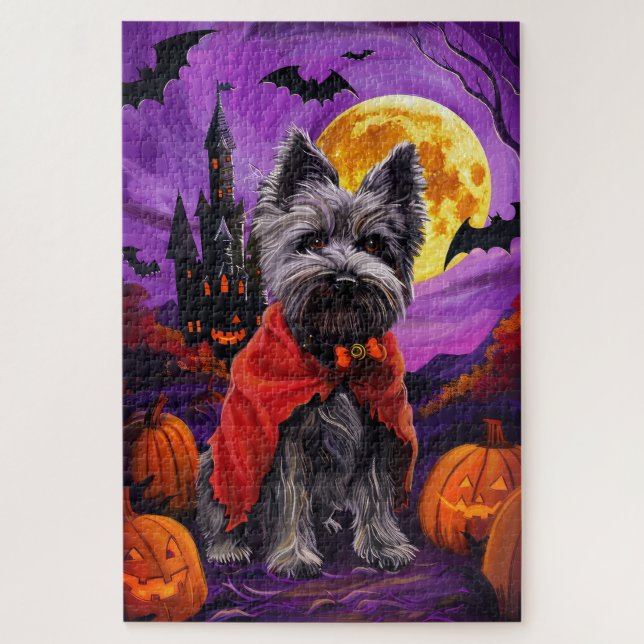Puzzle Skye Terrier Vampire Citrouilles Halloween Épouvan (Vertical)