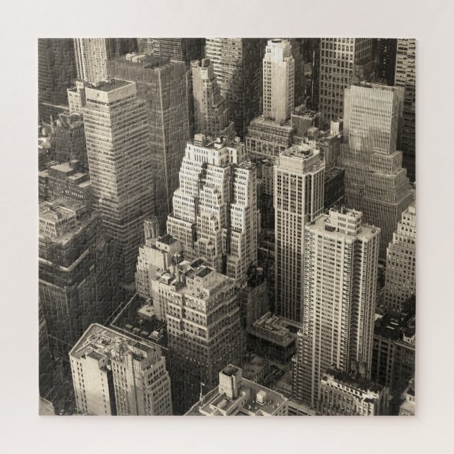 Puzzle Skyline de Manhattan, aérien noir et blanc. (Vertical)