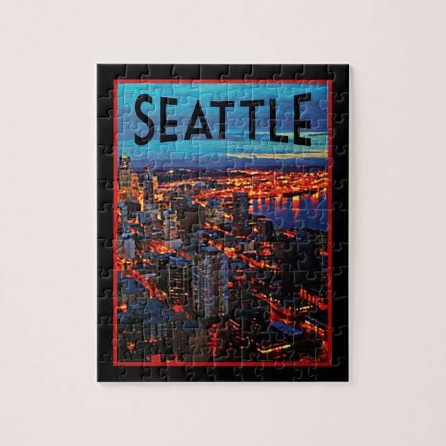 Puzzle Skyline de nuit de Seattle (Vertical)
