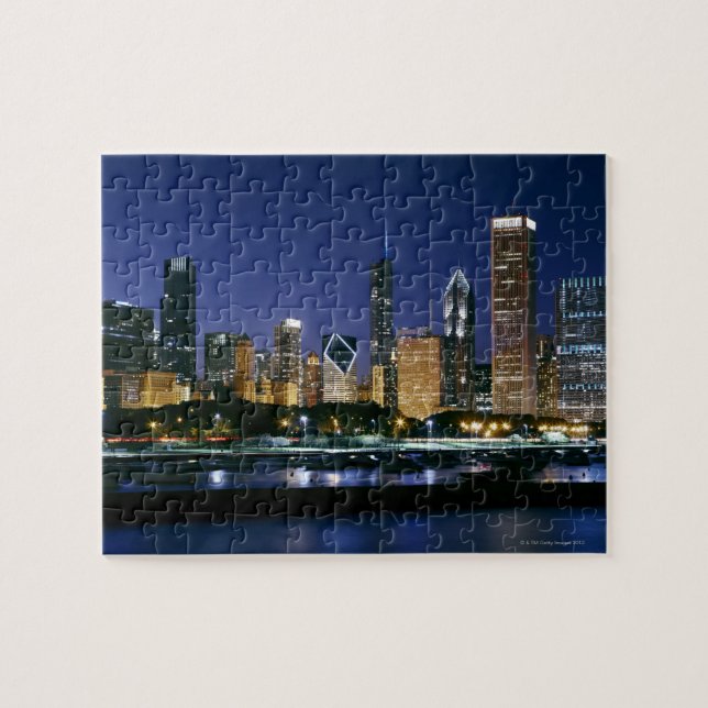 Puzzle Skyline du centre-ville de Chicago la nuit (Horizontal)