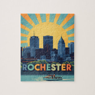 Puzzle Skyline Rochester dynamique au coucher du soleil
