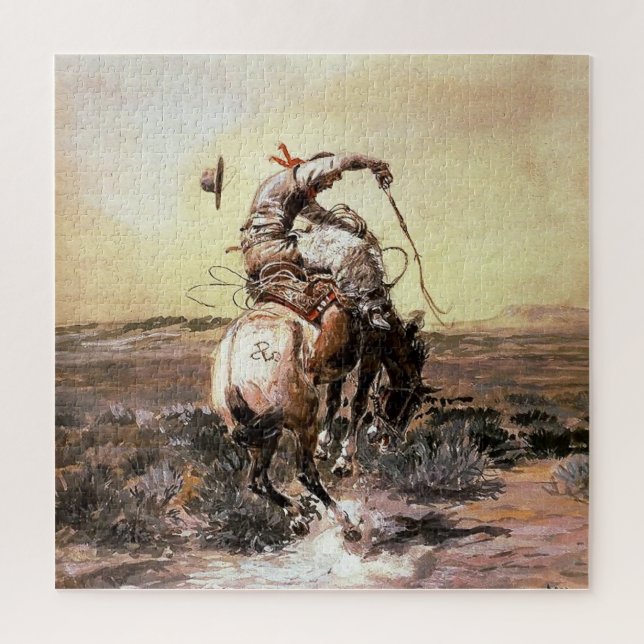 Puzzle « Slick Rider » Art occidental de Charles M Russel (Vertical)