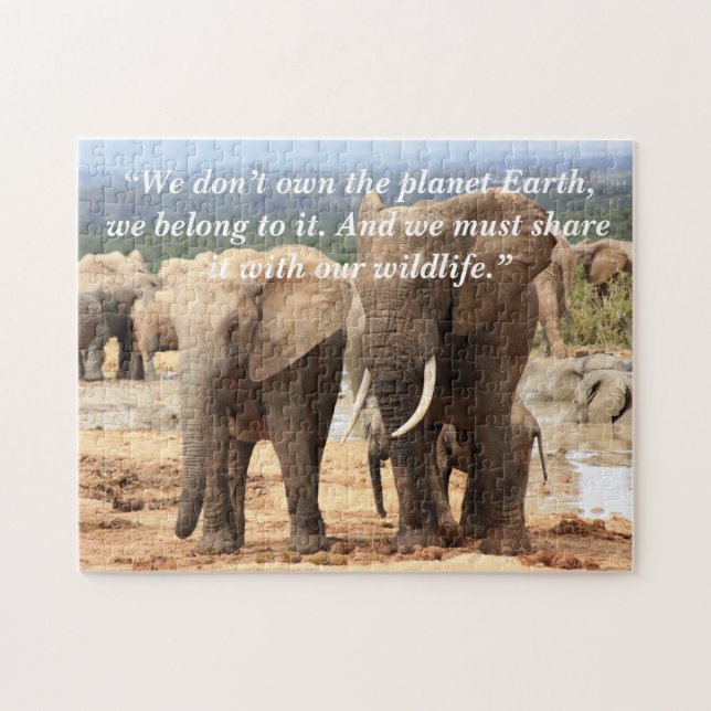 Puzzle Slogan Personnalisé/Eléphant de Conservation (Horizontal)