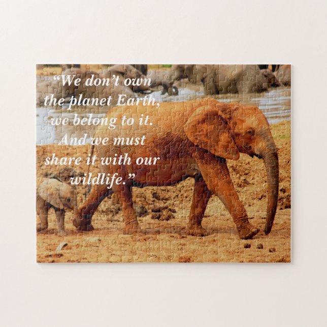 Puzzle Slogan personnalisé/Elephant de conservation Mère  (Horizontal)