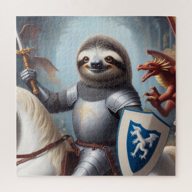 Puzzle Sloth Knight Fighting Dragons (Vertical)
