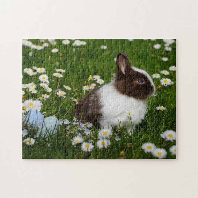 Puzzle Small Brown and White Bunny in Flowers (Horizontal)