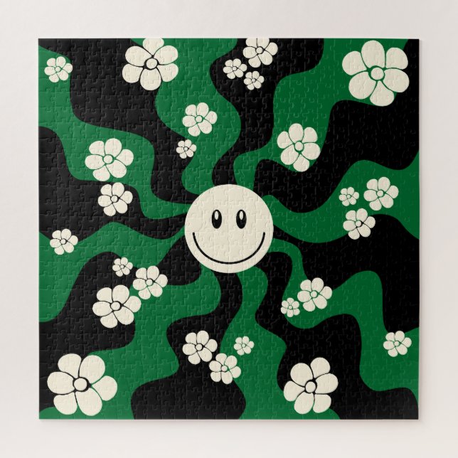 Puzzle Smile - Vert, Crème et Noir (Vertical)