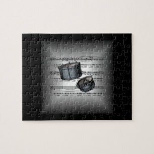 Puzzle Snare Drum ~ 3D Partition Musique ~ Argent et noir