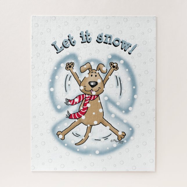 Puzzle Snow Angel Dog Fun Cute Christmas Holiday Funny (Vertical)