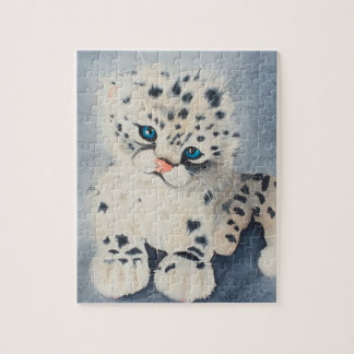 Puzzle Snow Leopard, Watercolor Painting