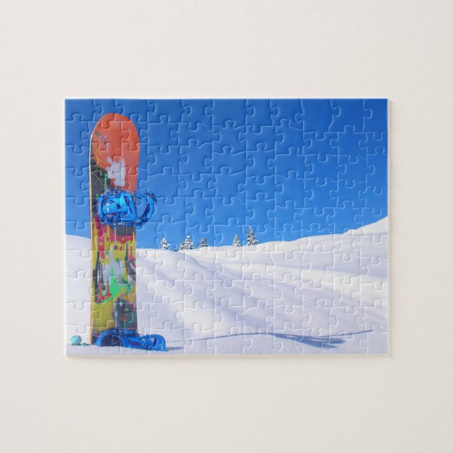 Puzzle Snowboard sur neige le jour des oiseaux bleus (Horizontal)